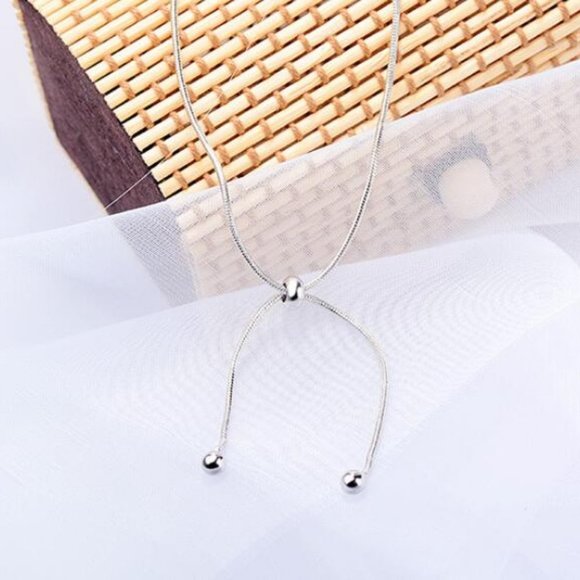 925 Silver Snake Chain Adjustable Bead Necklace - Picture 7 of 8